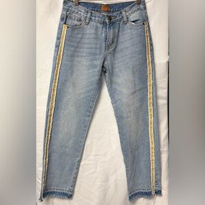 POL Light Blue Straight-Leg Jeans with Gold Trim